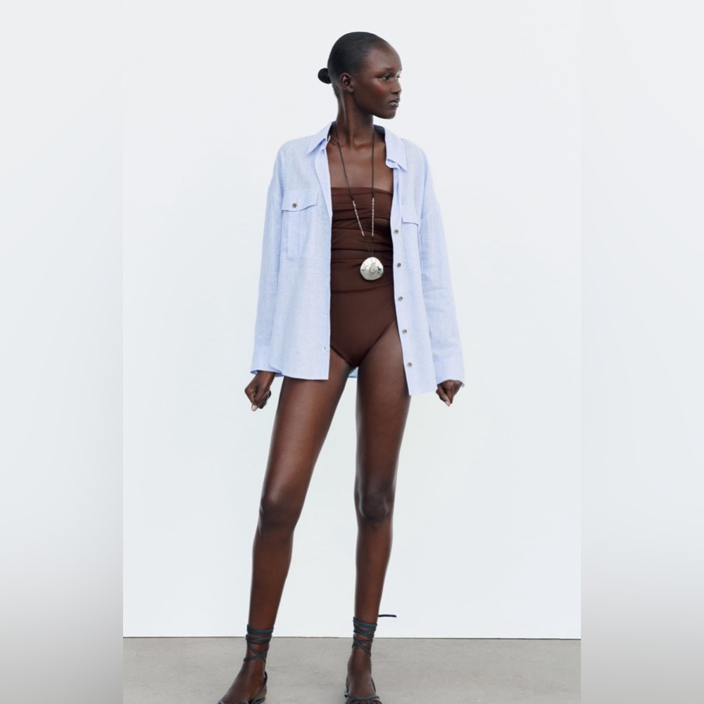 Zara Striped Linen Blend Shirt